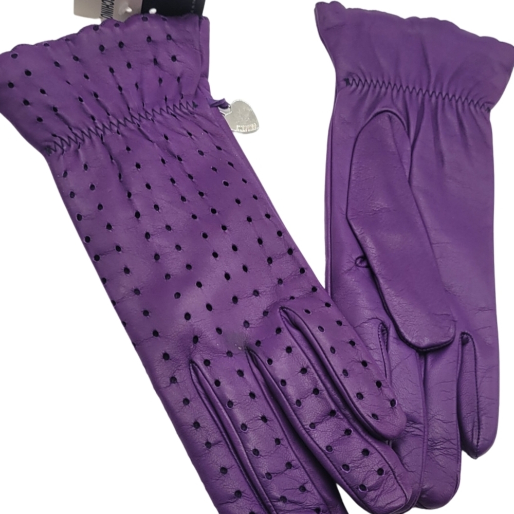 Moschino Purple Perforated Leather Gloves